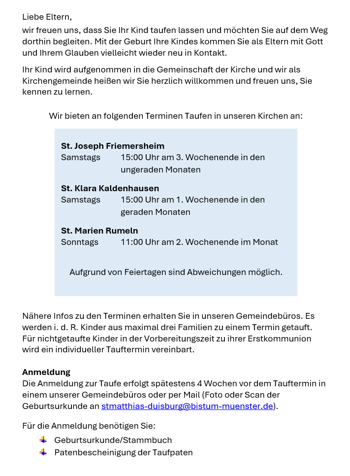 Flyer Tauftermine